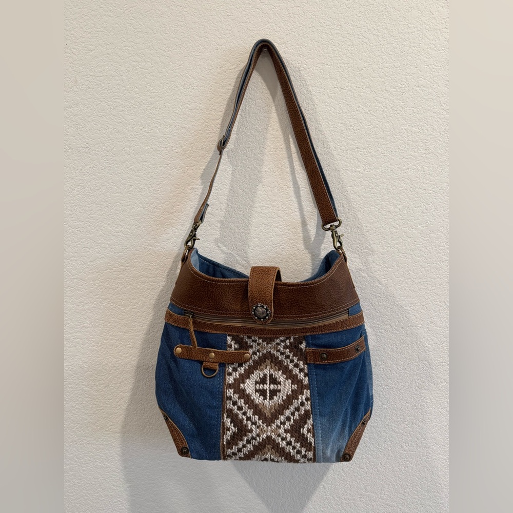 Myra Bag Blue and Brown Shoulder Bag